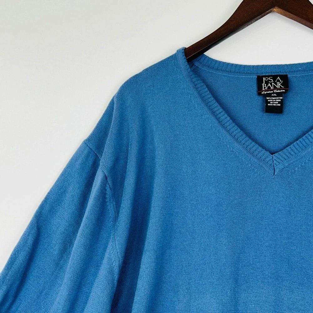 Jos. A. Bank V Neck Sweater Size XXL Blue 100% Pima‎ Cotton Ribbed